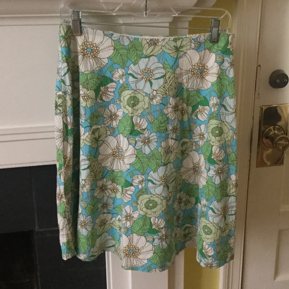 Vintage Gap Y2K Floral Print Seersucker Skirt A-Line Blue Green - Sz 6